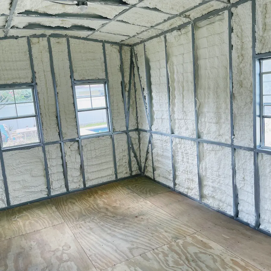 Closed-cell spray foam insulation applied to wall cavities in a residential project in Shamokin